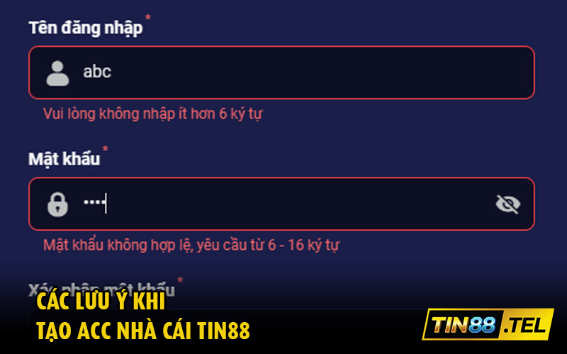 Các lưu ý khi tạo acc nhà cái Tin88