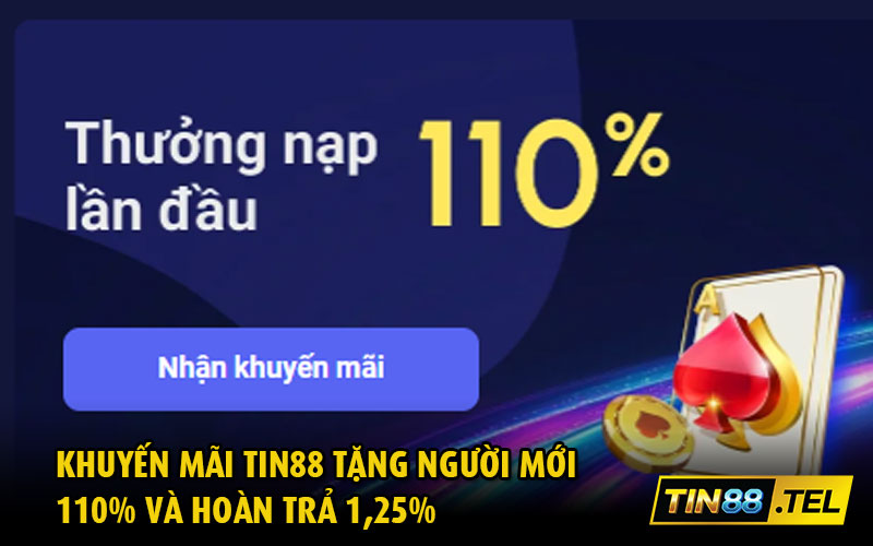 Khuyến mãi Tin88 tặng người mới 110% và hoàn trả 1,25%